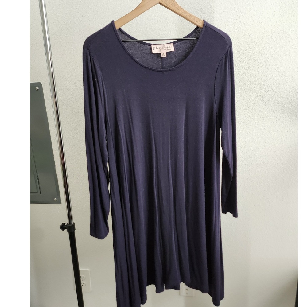 Philosophy Dresses Women Navy Blue Long Asymmetrical Hem Tunic Dress Size L